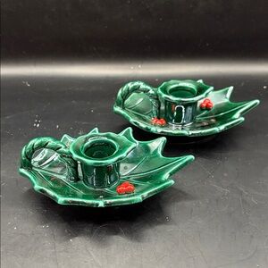 Lefton Holly Leaf Candle Holders